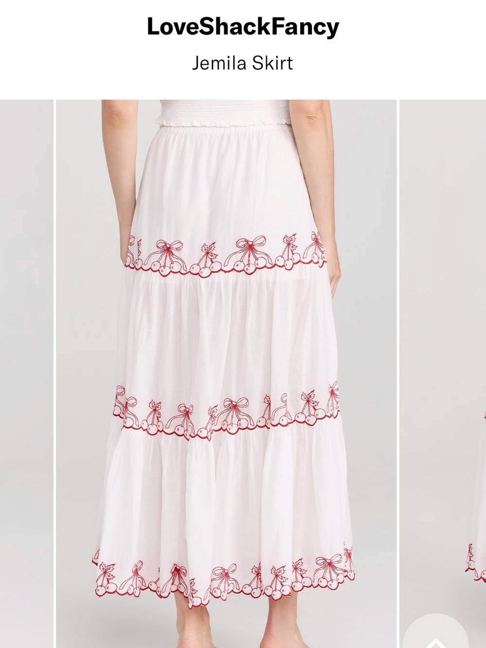 LoveShackFancy White Maxi Skirt with Red Embroidered Trim